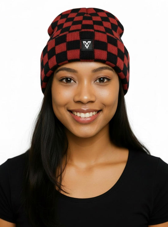 Checkered Knit Beanie